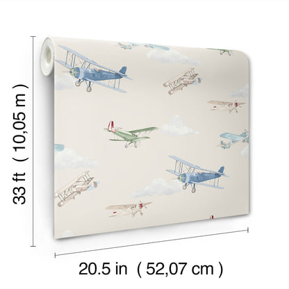 York Wallcoverings Advantage Aeroplanes Beige Skies Wallpaper Transportation Kids Beige  Wallpaper - 4203-27549