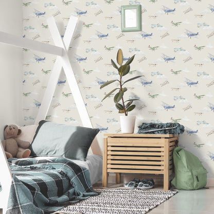 York Wallcoverings Advantage Aeroplanes Beige Skies Wallpaper Transportation Kids Beige  Wallpaper - 4203-27549
