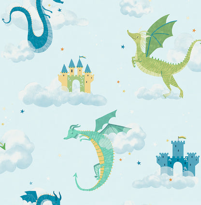 York Wallcoverings Advantage Magical Dragons Blue Fantastical Wallpaper Fairy Tales & Fantasy Kids Blue  Wallpaper - 4203-27550