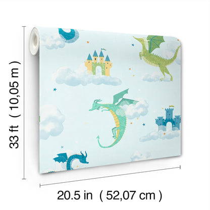 York Wallcoverings Advantage Magical Dragons Blue Fantastical Wallpaper Fairy Tales & Fantasy Kids Blue  Wallpaper - 4203-27550