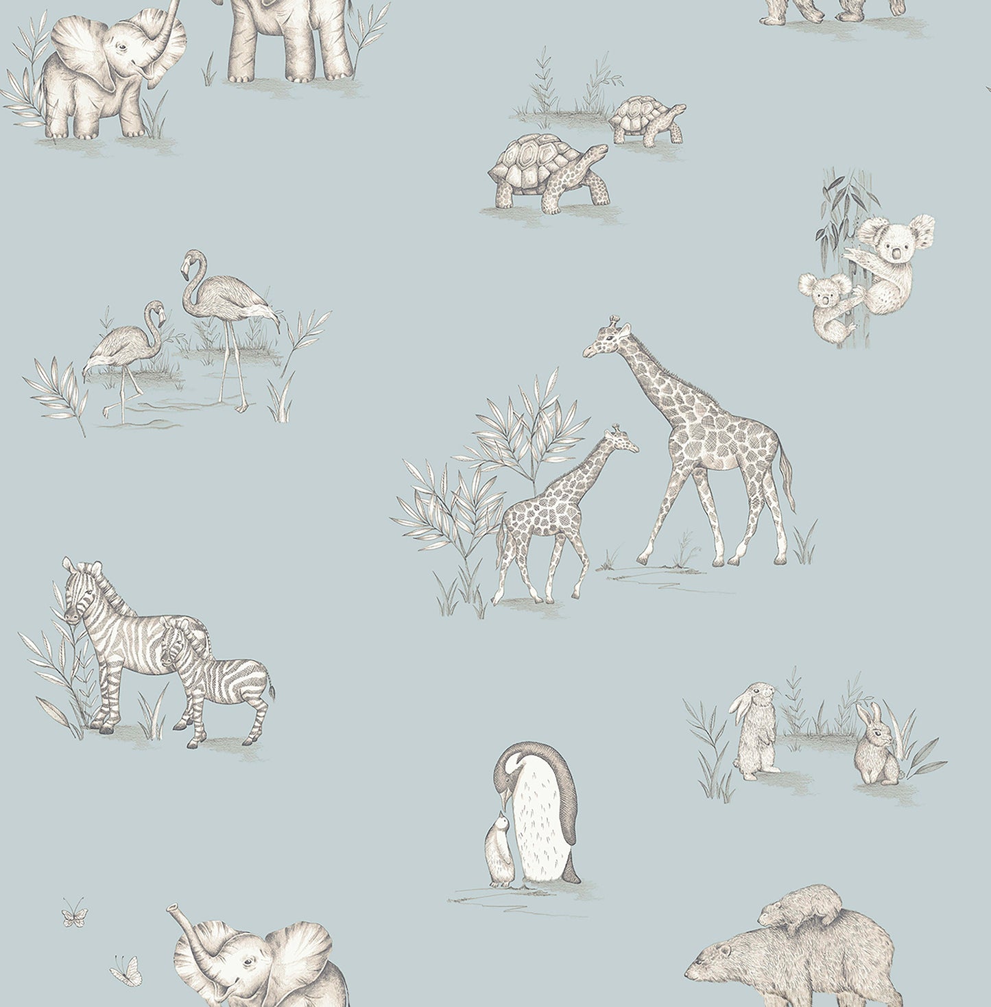York Wallcoverings Advantage Safari Babies Blue Animal Wallpaper Animals Kids Blue  Wallpaper - 4203-27551