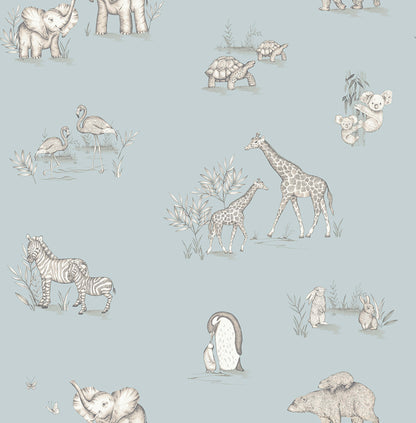 York Wallcoverings Advantage Safari Babies Blue Animal Wallpaper Animals Kids Blue  Wallpaper - 4203-27551