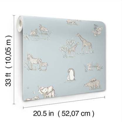 York Wallcoverings Advantage Safari Babies Blue Animal Wallpaper Animals Kids Blue  Wallpaper - 4203-27551
