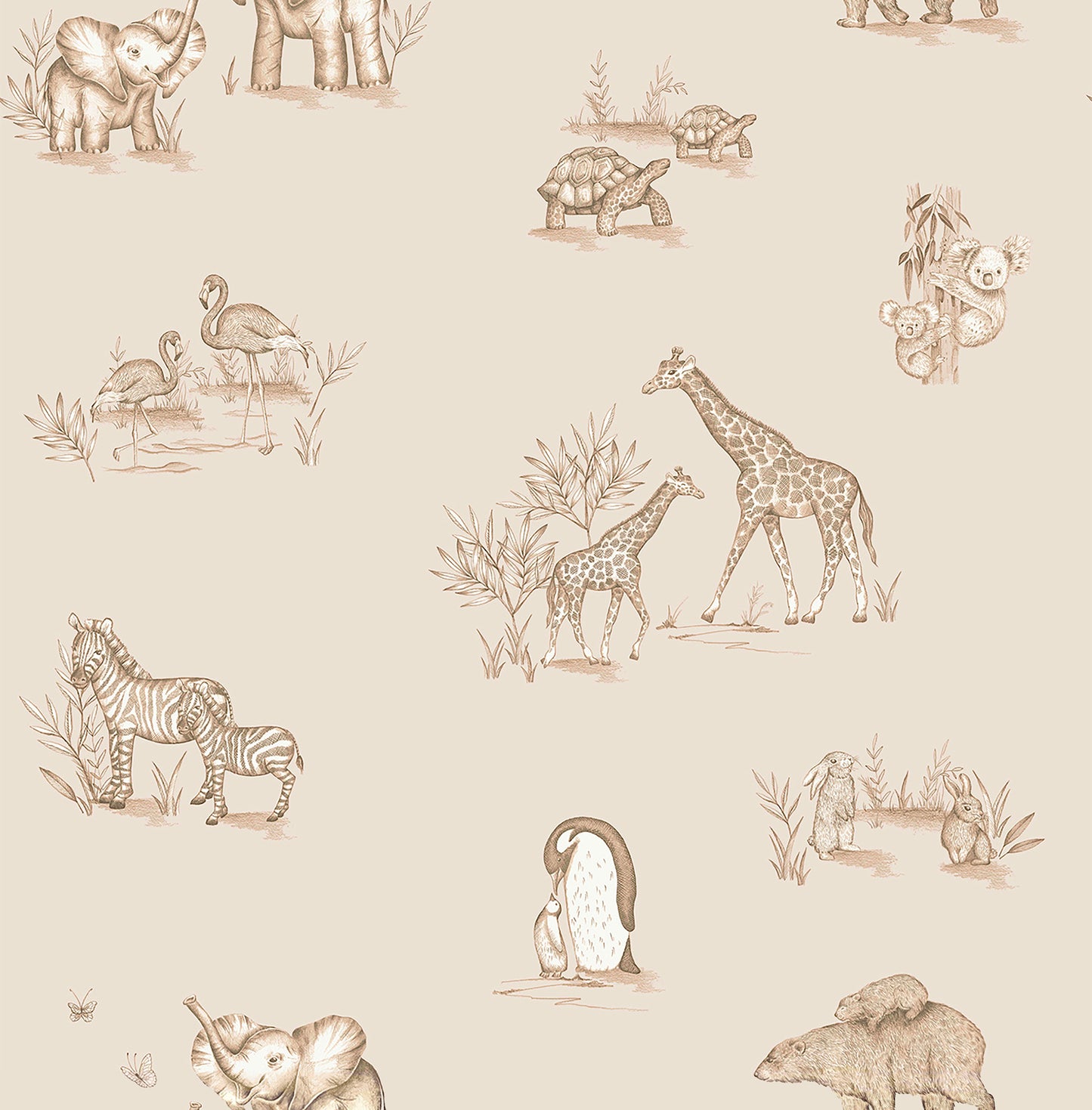 York Wallcoverings Advantage Safari Babies Beige Animal Wallpaper Animals Kids Beige  Wallpaper - 4203-27553