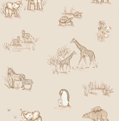 York Wallcoverings Advantage Safari Babies Beige Animal Wallpaper Animals Kids Beige  Wallpaper - 4203-27553
