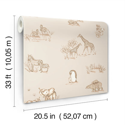 York Wallcoverings Advantage Safari Babies Beige Animal Wallpaper Animals Kids Beige  Wallpaper - 4203-27553