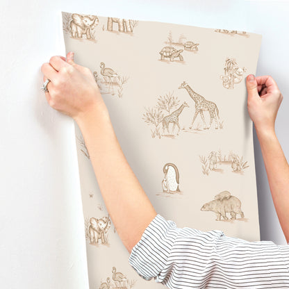 York Wallcoverings Advantage Safari Babies Beige Animal Wallpaper Animals Kids Beige  Wallpaper - 4203-27553