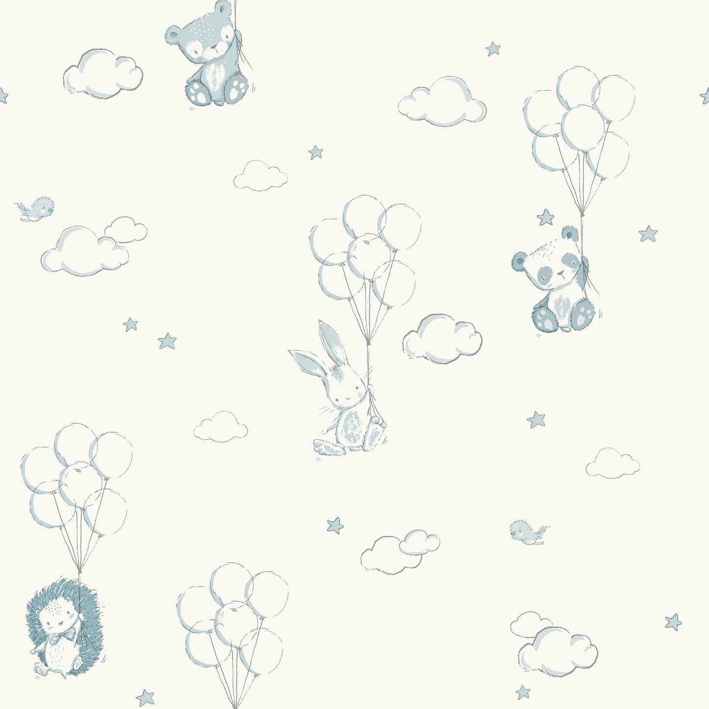 York Wallcoverings Advantage Floating Balloons Light Blue Animal Wallpaper Animals Kids Light Blue  Wallpaper - 4203-27554