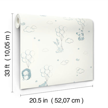 York Wallcoverings Advantage Floating Balloons Light Blue Animal Wallpaper Animals Kids Light Blue  Wallpaper - 4203-27554
