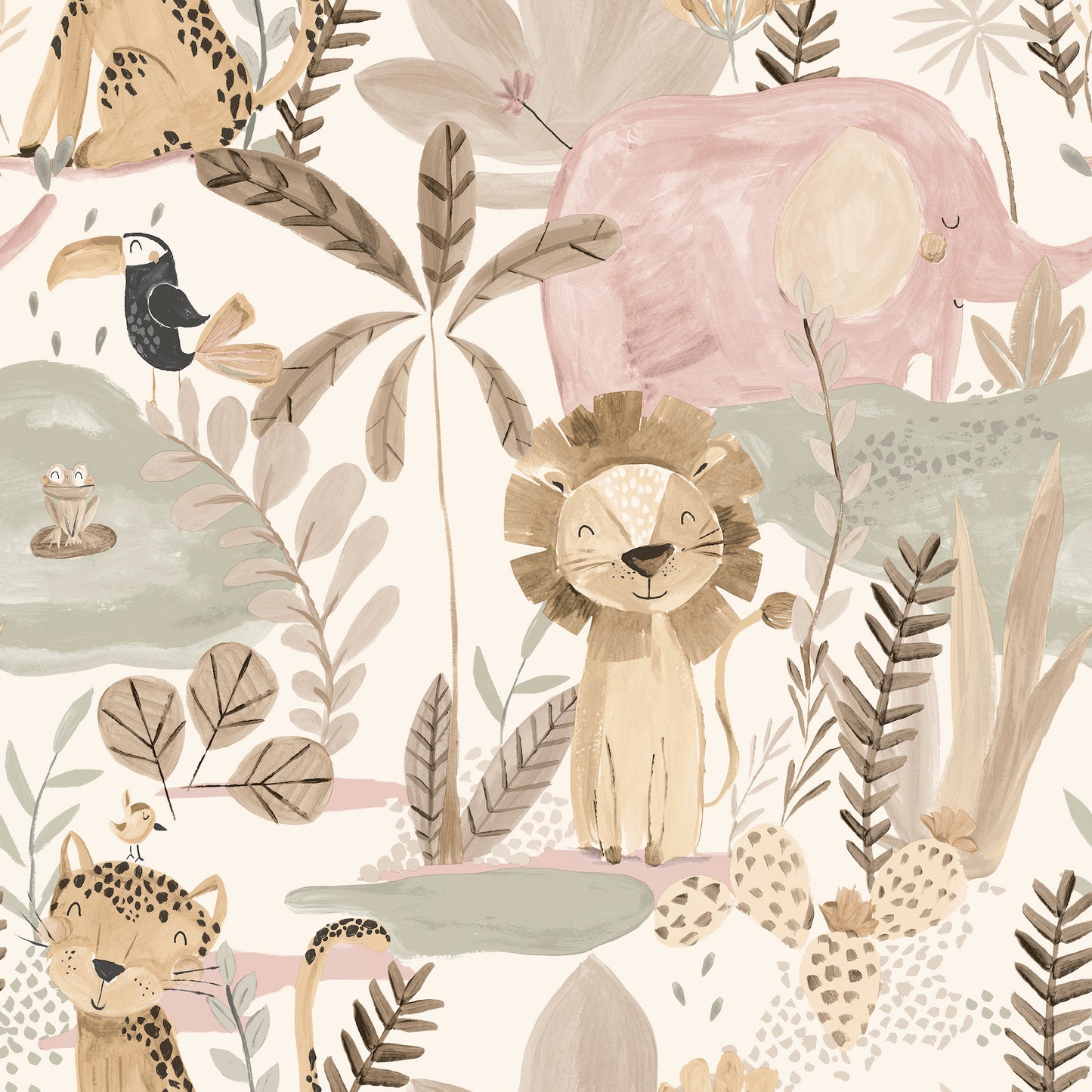 York Wallcoverings Advantage In The Jungle Pink Animal Friends Wallpaper Animals Kids Pink  Wallpaper - 4203-27557