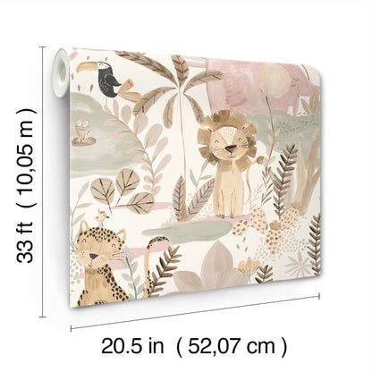 York Wallcoverings Advantage In The Jungle Pink Animal Friends Wallpaper Animals Kids Pink  Wallpaper - 4203-27557