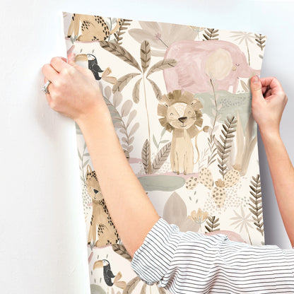 York Wallcoverings Advantage In The Jungle Pink Animal Friends Wallpaper Animals Kids Pink  Wallpaper - 4203-27557