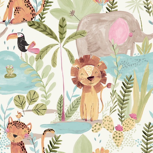 York Wallcoverings Advantage In The Jungle Multicolor Animal Friends Wallpaper Animals Kids Multicolor  Wallpaper - 4203-27558
