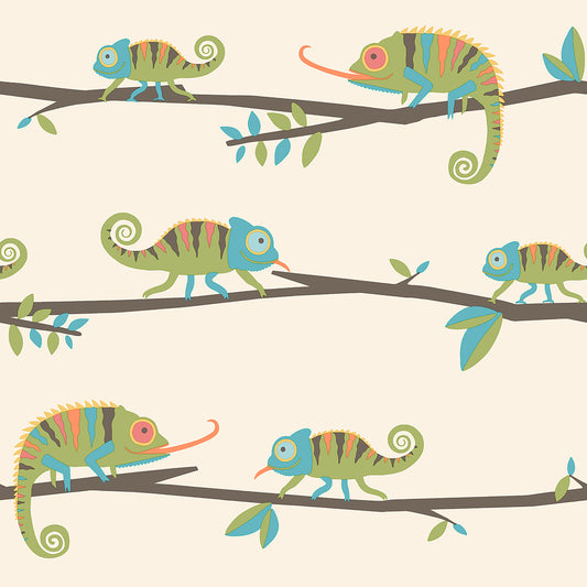 York Wallcoverings Advantage Chameleon Family Green Canopy Stroll Wallpaper Animals Kids Green  Wallpaper - 4203-27559