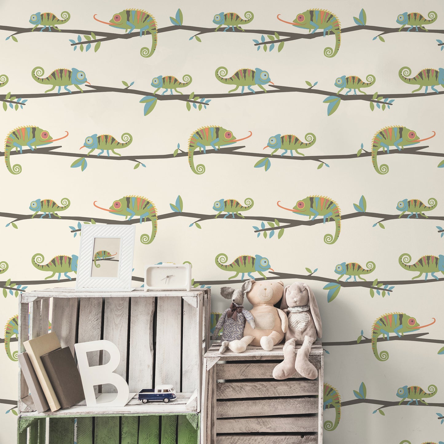 York Wallcoverings Advantage Chameleon Family Green Canopy Stroll Wallpaper Animals Kids Green  Wallpaper - 4203-27559