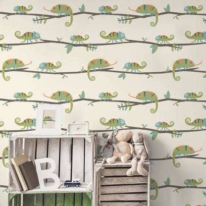 York Wallcoverings Advantage Chameleon Family Green Canopy Stroll Wallpaper Animals Kids Green  Wallpaper - 4203-27559