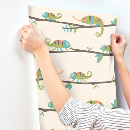 York Wallcoverings Advantage Chameleon Family Green Canopy Stroll Wallpaper Animals Kids Green  Wallpaper - 4203-27559