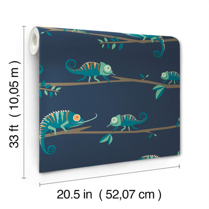 York Wallcoverings Advantage Chameleon Family Navy Canopy Stroll Wallpaper Animals Kids Navy  Wallpaper - 4203-27560