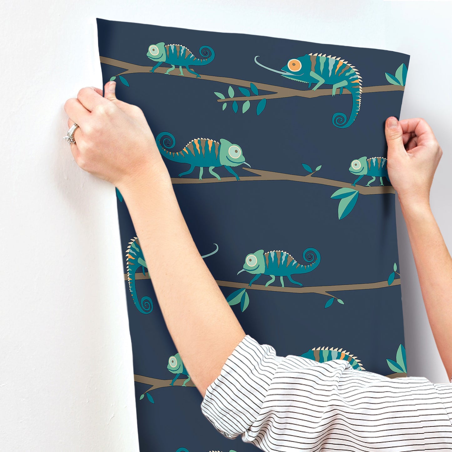 York Wallcoverings Advantage Chameleon Family Navy Canopy Stroll Wallpaper Animals Kids Navy  Wallpaper - 4203-27560