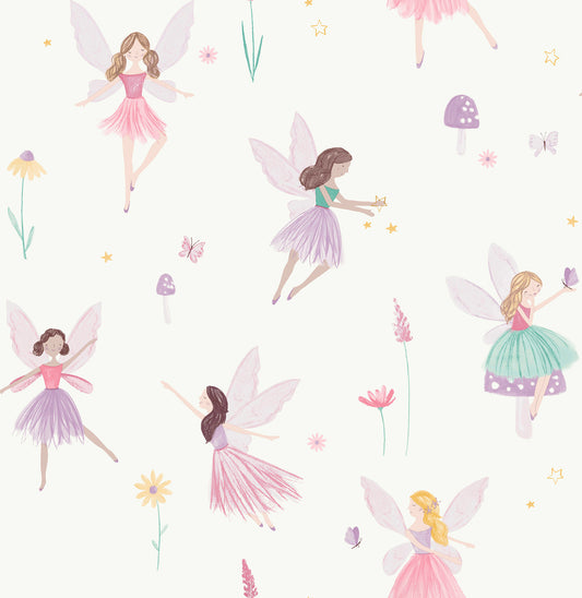 York Wallcoverings Advantage Fairy Friends Pink Enchanting Wallpaper Fairy Tales & Fantasy Kids Pink  Wallpaper - 4203-27563
