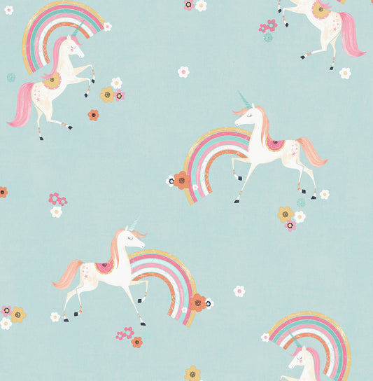 York Wallcoverings Advantage Rainbow Unicorn Blue Fantastical Wallpaper Fairy Tales & Fantasy Kids Blue  Wallpaper - 4203-27564