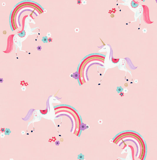 York Wallcoverings Advantage Rainbow Unicorn Pink Fantastical Wallpaper Fairy Tales & Fantasy Kids Pink  Wallpaper - 4203-27565