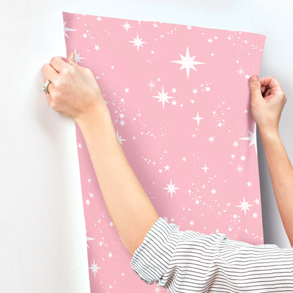 York Wallcoverings Advantage Twinkle Pink Starry Skies Wallpaper Graphics Kids Pink  Wallpaper - 4203-27566