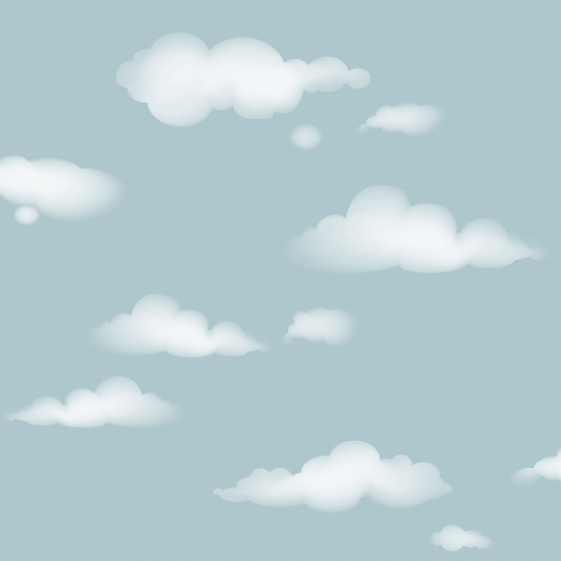 Soft blue sky with fluffy white clouds in a simple cartoon style.