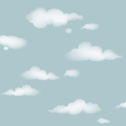 Soft blue sky with fluffy white clouds in a simple cartoon style.