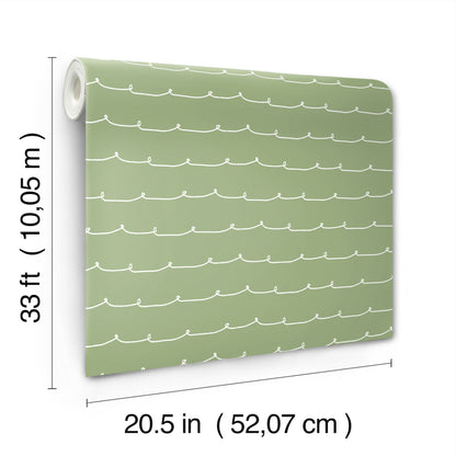 York Wallcoverings Advantage Wiggle Line Green Stripe Wallpaper Graphics Whimsical Green  Wallpaper - 4203-27571