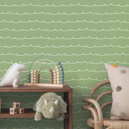 York Wallcoverings Advantage Wiggle Line Green Stripe Wallpaper Graphics Whimsical Green  Wallpaper - 4203-27571