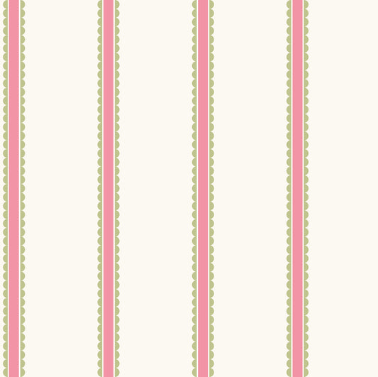York Wallcoverings Advantage Bobbin Stripe Fuchsia Scalloped Wallpaper Graphics Whimsical Fuchsia  Wallpaper - 4203-27574