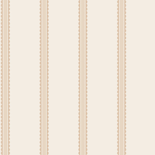 York Wallcoverings Advantage Bobbin Stripe Light Brown Scalloped Wallpaper Graphics Whimsical Light Brown  Wallpaper - 4203-27575