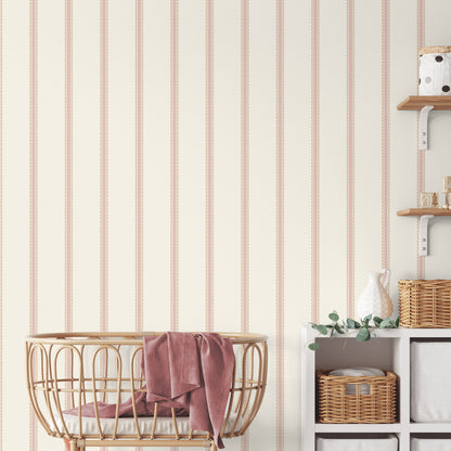 York Wallcoverings Advantage Bobbin Stripe Pink Scalloped Wallpaper Graphics Whimsical Pink  Wallpaper - 4203-27576