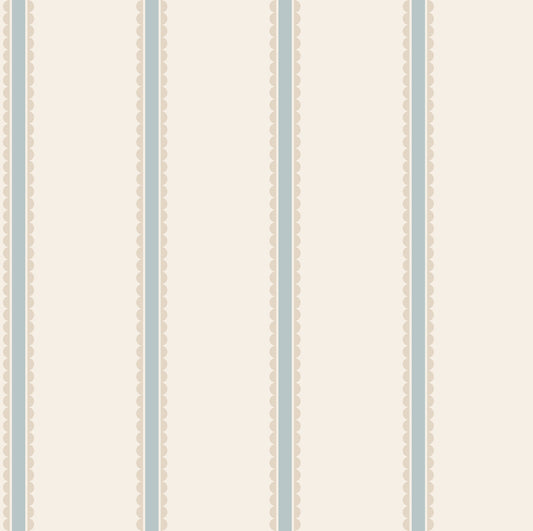 York Wallcoverings Advantage Bobbin Stripe Light Blue Scalloped Wallpaper Graphics Whimsical Light Blue  Wallpaper - 4203-27578