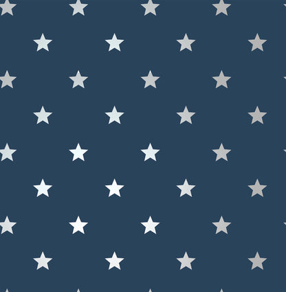 Navy blue wallpaper with an evenly spaced white five-point star pattern.