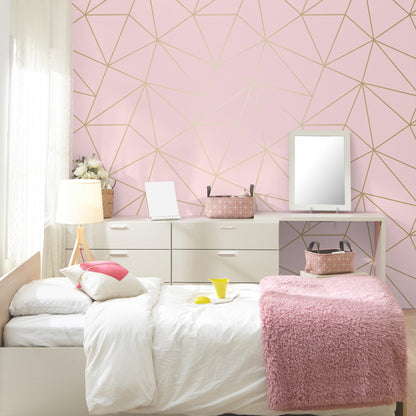 York Wallcoverings Advantage Metallic Geo Pink Triangles Wallpaper Graphics Modern Pink  Wallpaper - 4203-27585