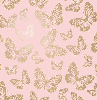 York Wallcoverings Advantage Metallic Butterflies Pink Whimsical Wallpaper Animals Modern Pink  Wallpaper - 4203-27586