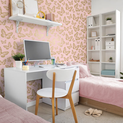 York Wallcoverings Advantage Metallic Butterflies Pink Whimsical Wallpaper Animals Modern Pink  Wallpaper - 4203-27586