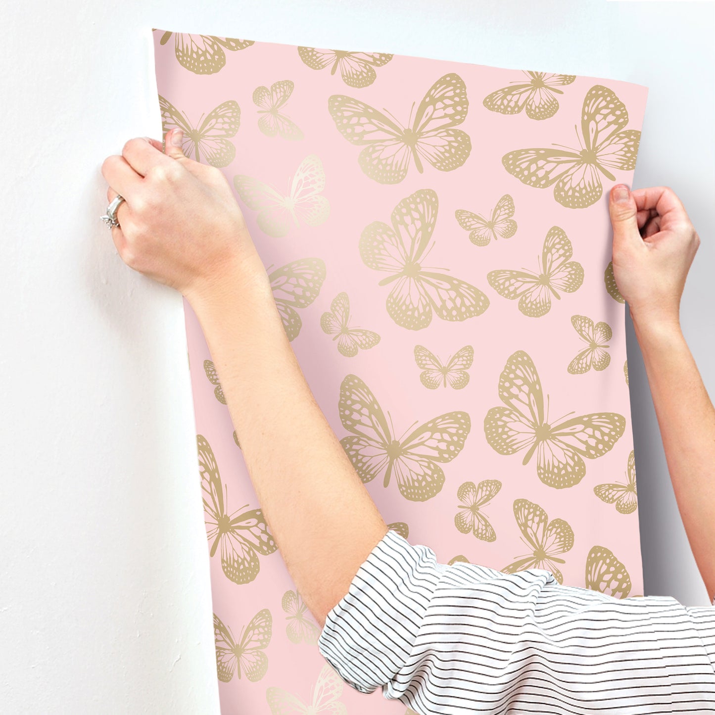 York Wallcoverings Advantage Metallic Butterflies Pink Whimsical Wallpaper Animals Modern Pink  Wallpaper - 4203-27586