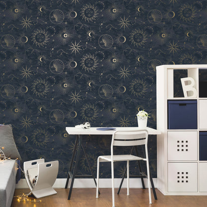 York Wallcoverings Advantage Mystic Navy Celestial Wallpaper Outer Space Whimsical Navy  Wallpaper - 4203-27587