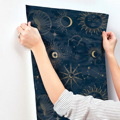 York Wallcoverings Advantage Mystic Navy Celestial Wallpaper Outer Space Whimsical Navy  Wallpaper - 4203-27587