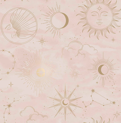 York Wallcoverings Advantage Mystic Pink Celestial Wallpaper Outer Space Whimsical Pink  Wallpaper - 4203-27588