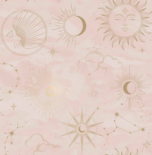 York Wallcoverings Advantage Mystic Pink Celestial Wallpaper Outer Space Whimsical Pink  Wallpaper - 4203-27588