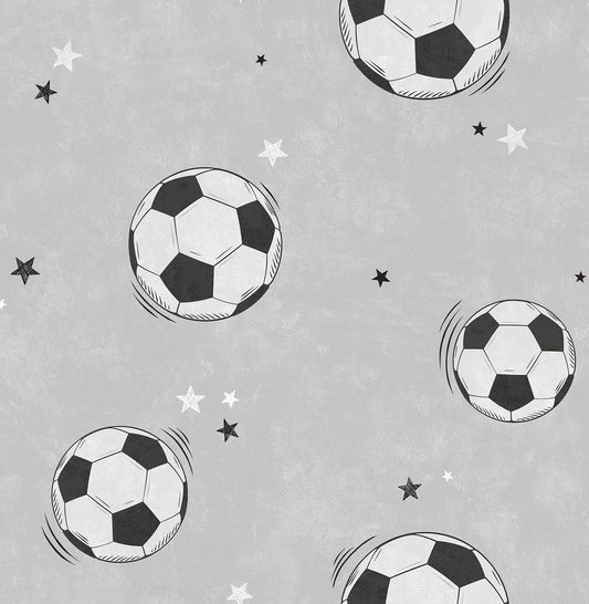 York Wallcoverings Advantage Footballs Grey Soccer Wallpaper Sports Kids Grey  Wallpaper - 4203-27590
