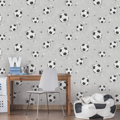 York Wallcoverings Advantage Footballs Grey Soccer Wallpaper Sports Kids Grey  Wallpaper - 4203-27590