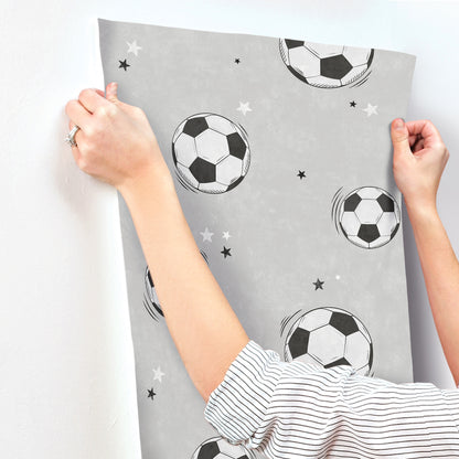 York Wallcoverings Advantage Footballs Grey Soccer Wallpaper Sports Kids Grey  Wallpaper - 4203-27590