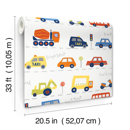 York Wallcoverings Advantage Road Traffic Red Cars Wallpaper Transportation Kids Red  Wallpaper - 4203-27593