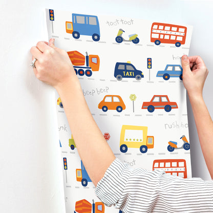 York Wallcoverings Advantage Road Traffic Red Cars Wallpaper Transportation Kids Red  Wallpaper - 4203-27593