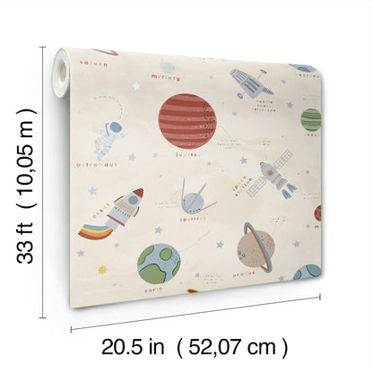 York Wallcoverings Advantage Space Adventure Beige Outer Space Wallpaper Outer Space Kids Beige  Wallpaper - 4203-27596